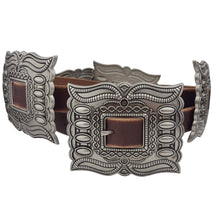 Western Silver Rectangular Concho Leather Belt - Brown or Black