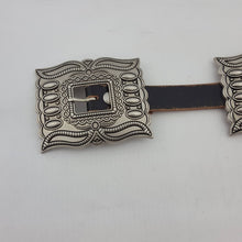 Western Silver Rectangular Concho Leather Belt - Brown or Black