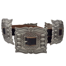 Western Silver Rectangular Concho Leather Belt - Brown or Black