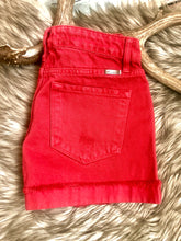 Red Distressed Denim Shorts {Kancan}