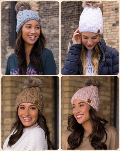 Braided Knit Pom Beanie