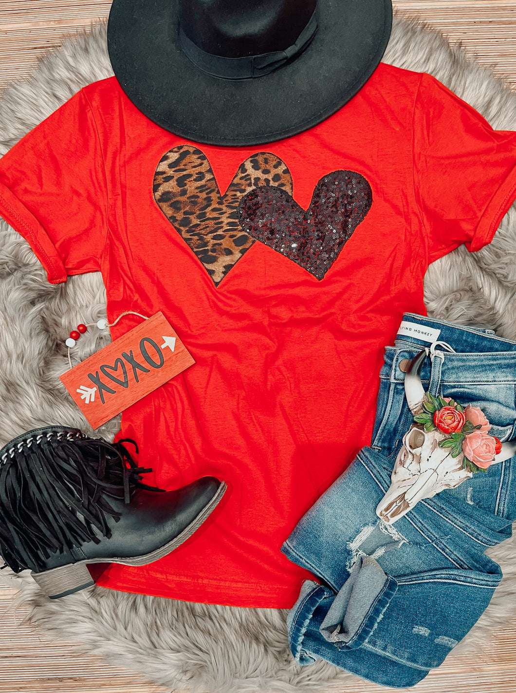 Embroidered Valentine Heart Tee {Red}