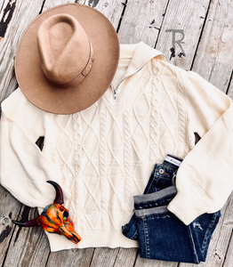 Cream Quarter-Zip Sweater Pullover