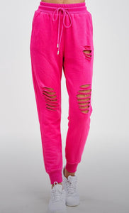 Distressed Joggers {Hot Pink}