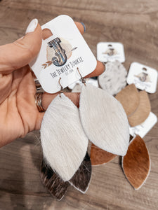 Genuine Cowhide Leaf Earrings