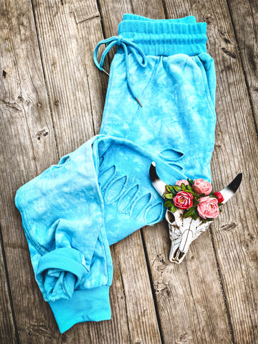 Mineral Wash Distressed Joggers {Blue}