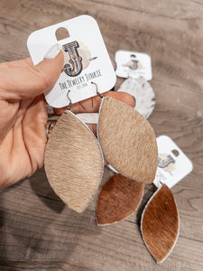 Genuine Cowhide Leaf Earrings