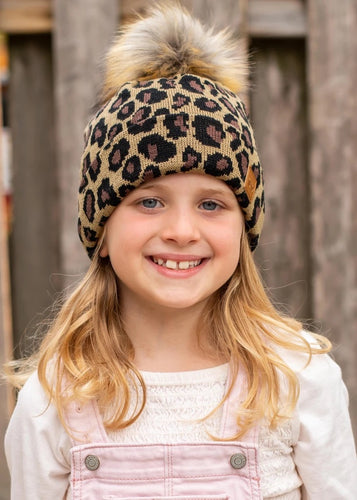 Kids Leopard Pom Beanie