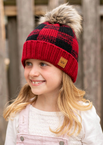 Kids Buffalo Plaid Pom Beanie