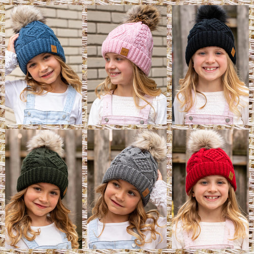 Kids Cableknit Pom Beanie