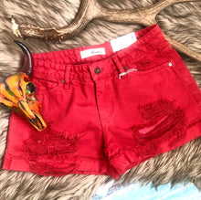 Red Distressed Denim Shorts {Kancan}